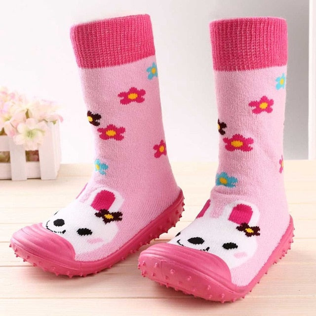 Newborn Baby Boys Girls Socks With Anti-Slip Soft Rubber Soled Outdoor Foot Socks Infant Children Animal Cartoon Floor Booties