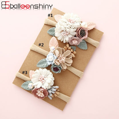 BalleenShiny Fashion Florals Headband Newborn Baby Elastic Princess Hairbands Child Kids Pearl Fresh Style Cute Headwear Gifts