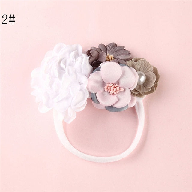 BalleenShiny Fashion Florals Headband Newborn Baby Elastic Princess Hairbands Child Kids Pearl Fresh Style Cute Headwear Gifts