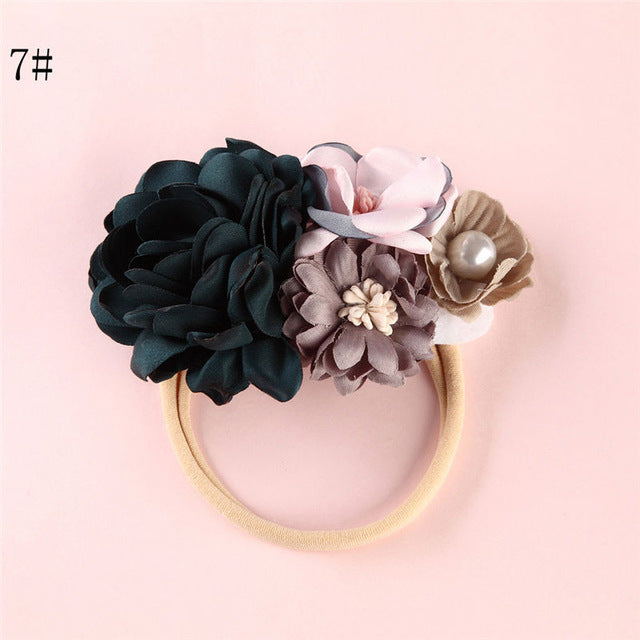 BalleenShiny Fashion Florals Headband Newborn Baby Elastic Princess Hairbands Child Kids Pearl Fresh Style Cute Headwear Gifts